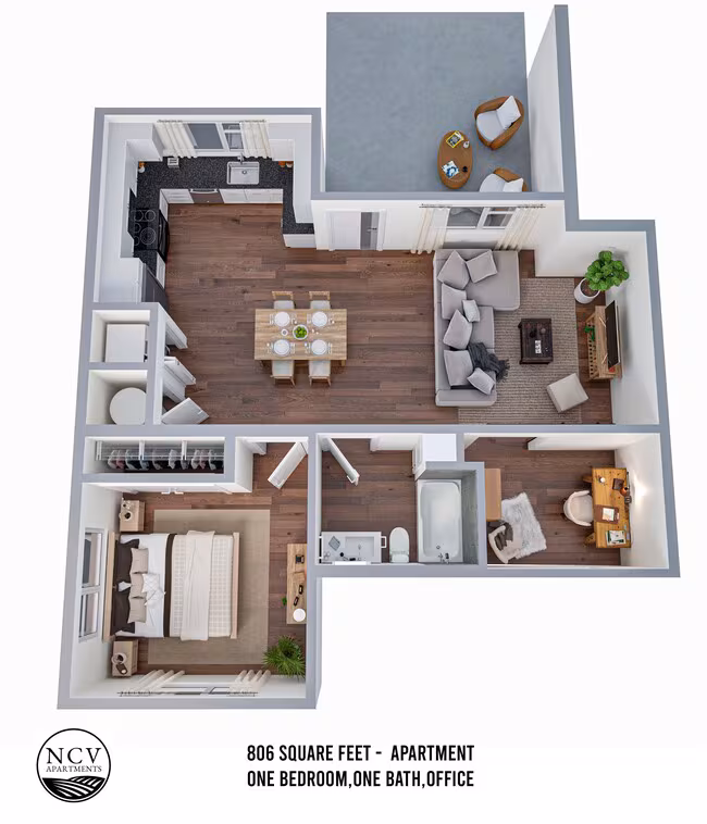 1 bedroom 1 bath 304 floor plan